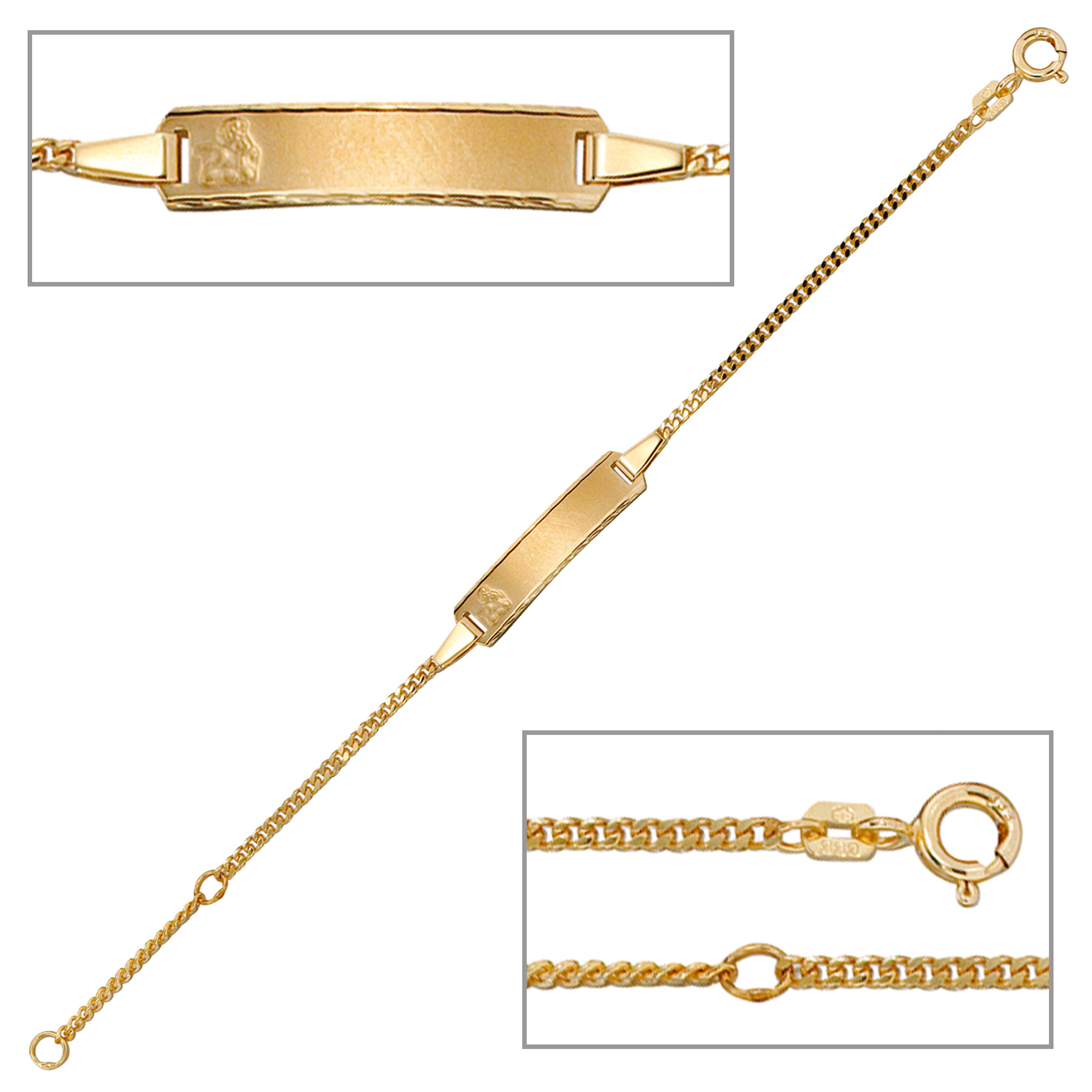 Schildband Engel 333 Gold Gelbgold 14 cm Gravur Armband Schutzengel Federring