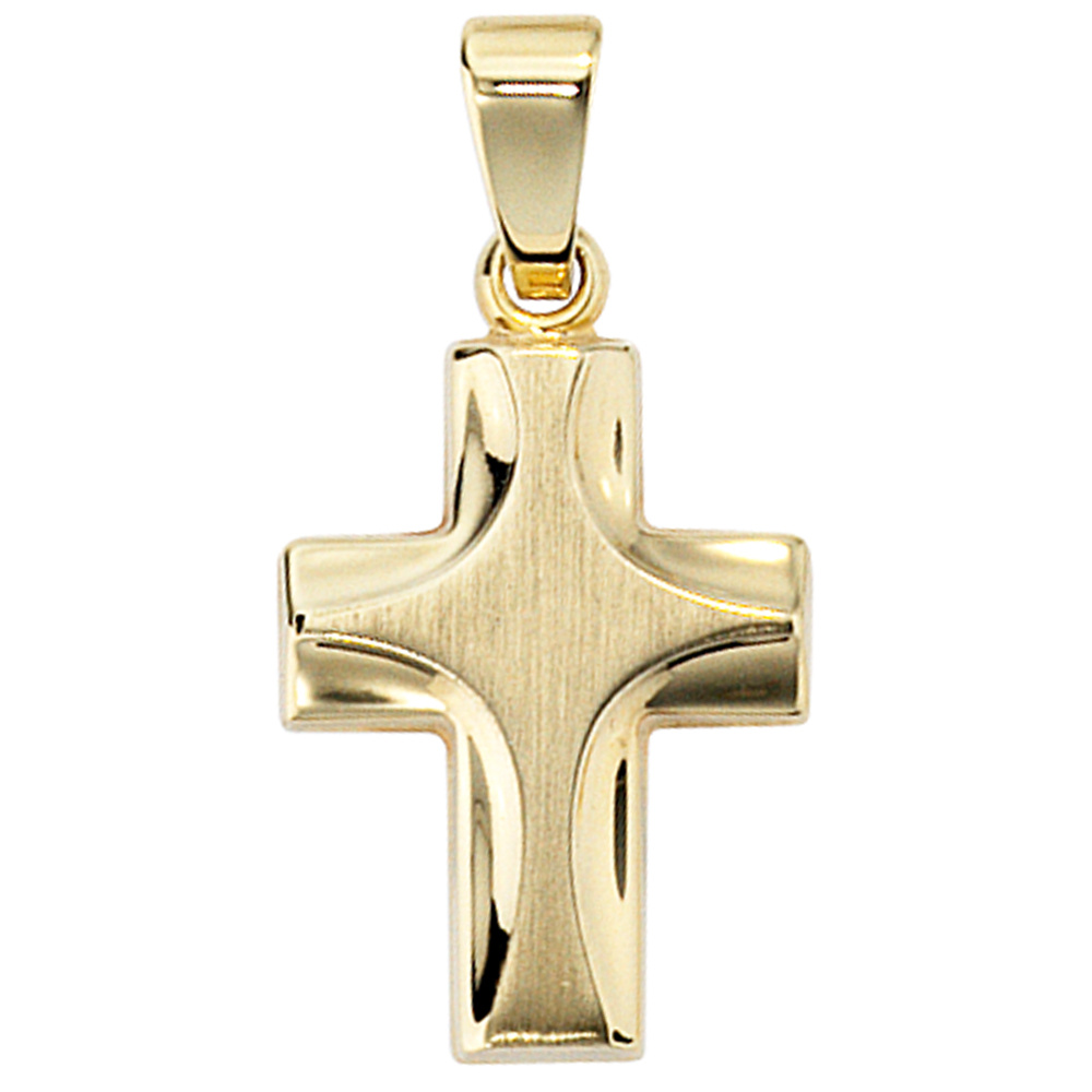 Anhnger Kreuz 585 Gold Gelbgold teilmattiert