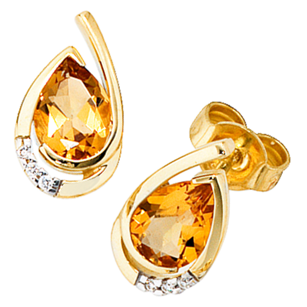 Ohrstecker 585 Gold Gelbgold 6 Diamanten Brillanten 2 Citrine Ohrringe