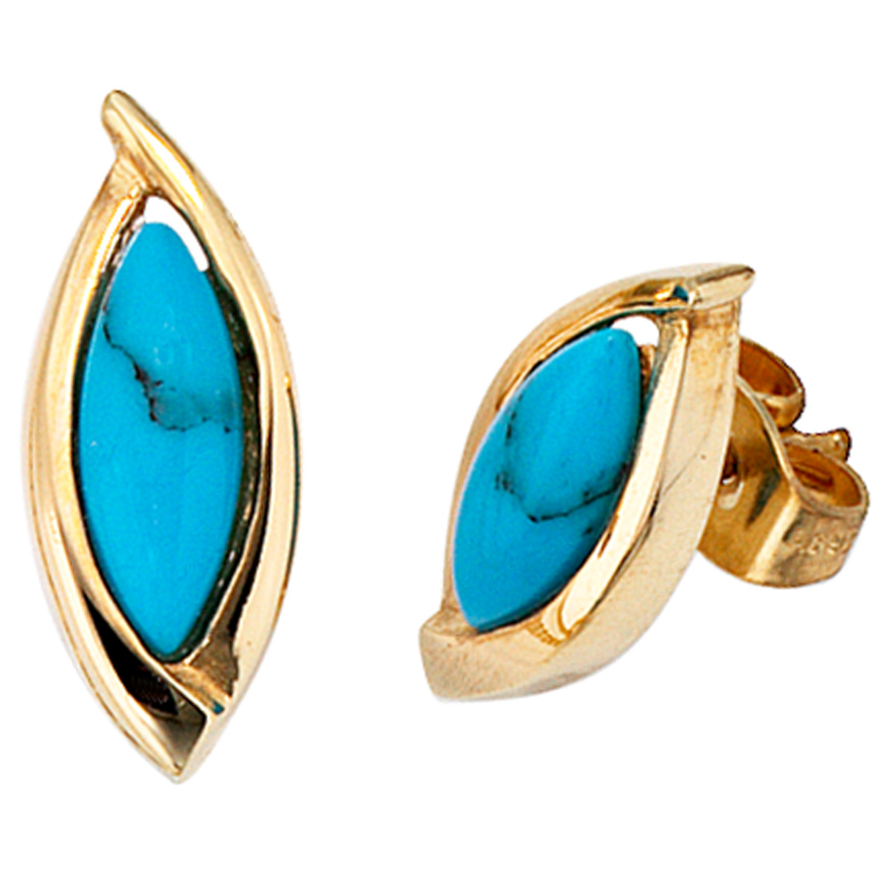 Ohrstecker 585 Gold Gelbgold 2 T�rkise Ohrringe