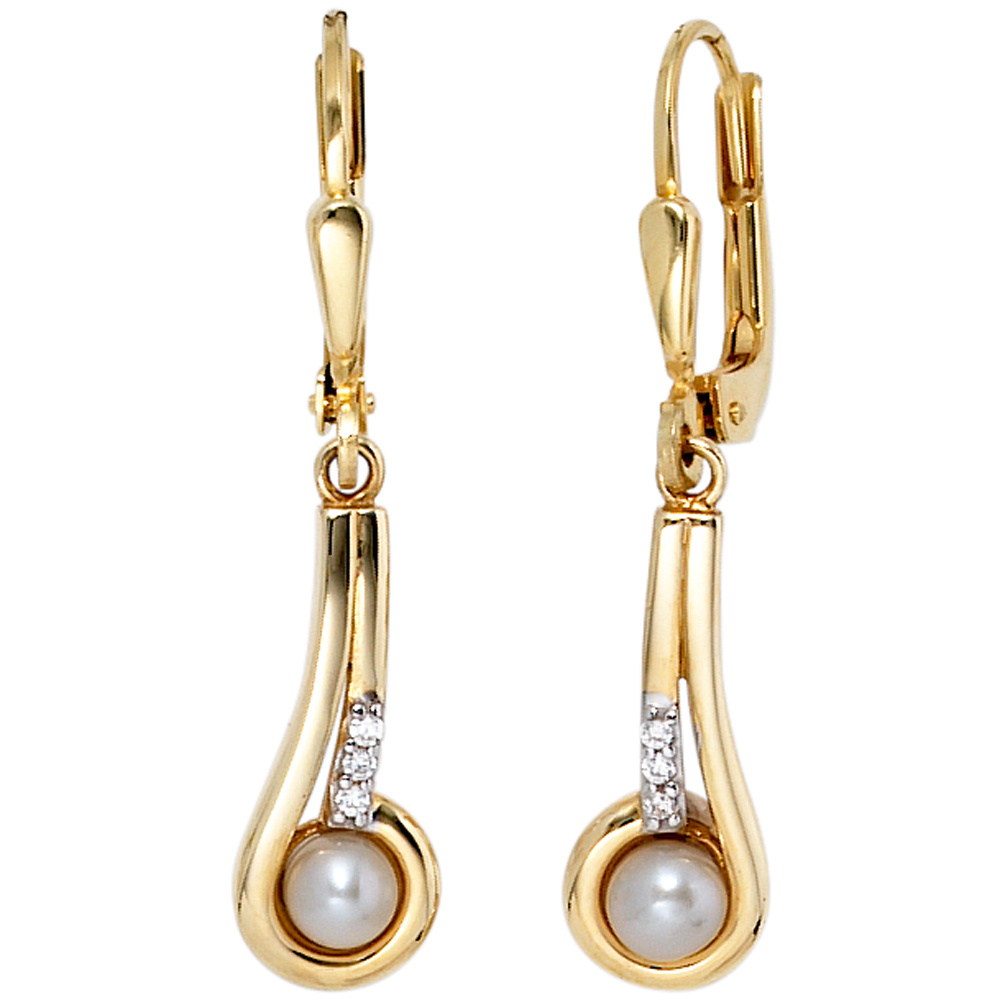 Boutons 333 Gold Gelbgold 2 Swasser Perlen 6 Zirkonia Ohrringe Ohrhnger