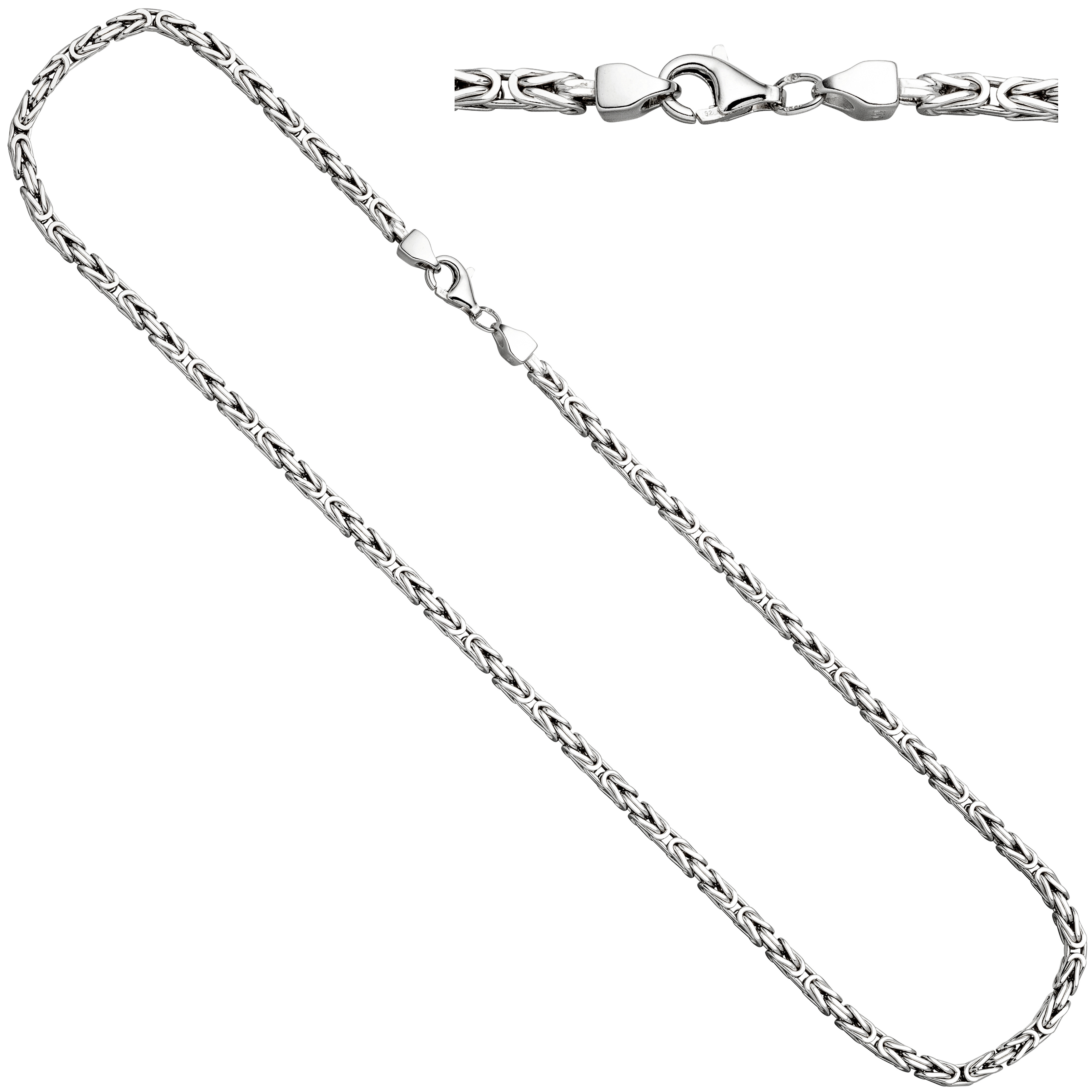Königskette 925 Sterling Silber rhodiniert 45 cm Karabiner Halskette Kette