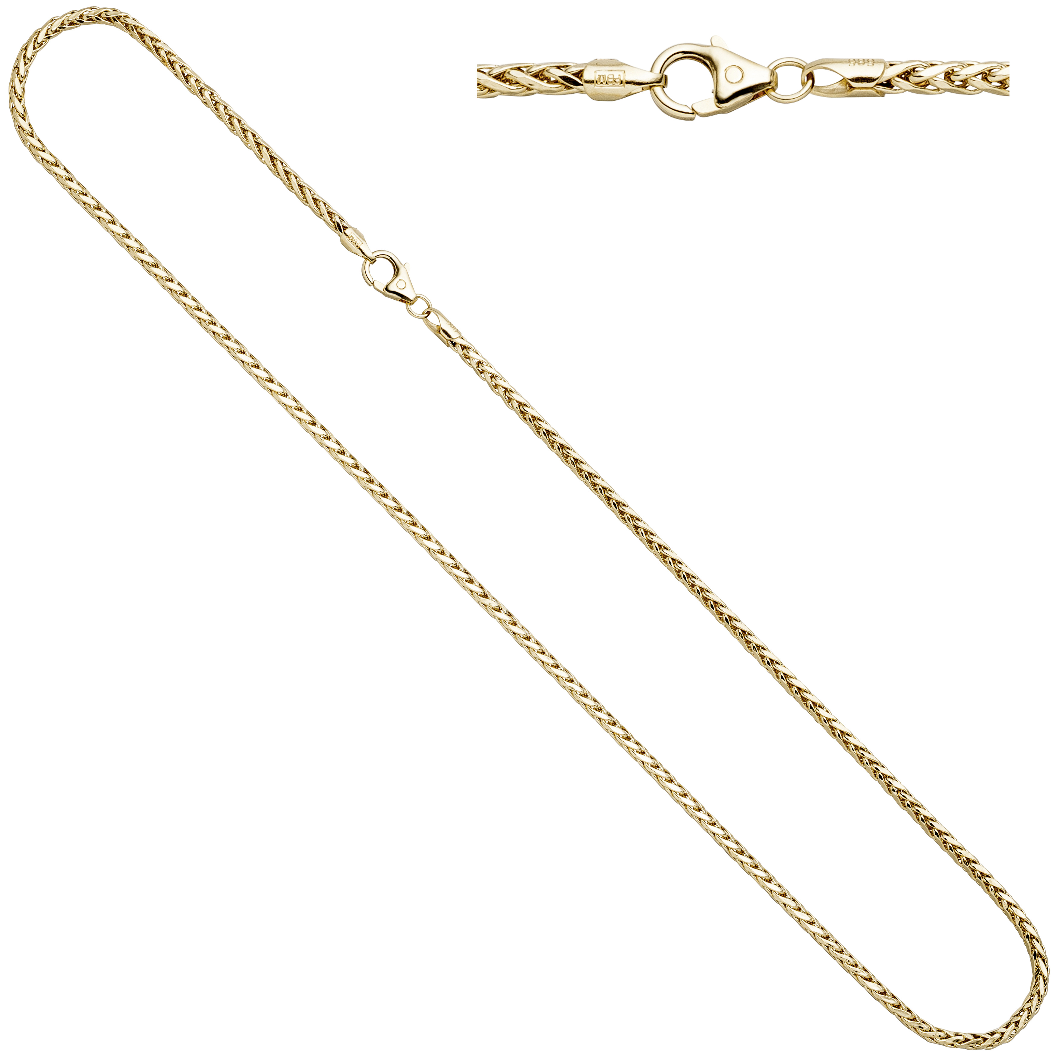 Zopfkette 585 Gelbgold 45 cm Gold Kette Halskette Karabiner