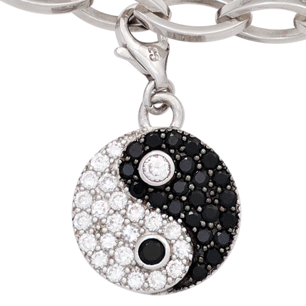 Einh�nger Charm Ying Yang 925 Sterling Silber rhodiniert mit Zirkonia