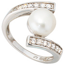 Damen Ring 925 Sterling Silber 1 Swasser Perle mit Zirkonia perlenring