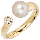 Damen Ring 585 Gold Gelbgold 1 Swasser Perle 1 Diamant Brillant Perlenring