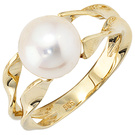 Damen Ring 585 Gold Gelbgold 1 Swasser Perle Goldring Perlenring