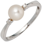 Damen Ring 585 Gold Weigold 1 Swasser Perle 2 Diamanten Brillanten Perlenring