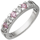 Damen Ring 925 Sterling Silber mit Zirkonia rosa und wei Silberring