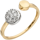 Damen Ring offen 375 Gold Gelbgold Weigold bicolor 7 Zirkonia Goldring