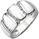 Damen Ring 925 Sterling Silber 15 Zirkonia und weie Emaille-Einlage
