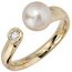 Damen Ring 585 Gold Gelbgold 1 Swasser Perle 1 Diamant Brillant Perlenring