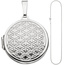 Medaillon Blume des Lebens rund Anhänger zum Öffnen 925 Silber mit Kette 50 cm