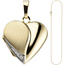 Medaillon Herz Anhänger zum Öffnen für Fotos 333 Gold 1 Zirkonia mit Kette 45 cm