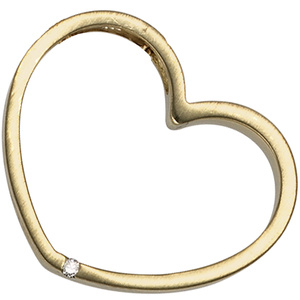 Anhänger Herz 585 Gold Gelbgold matt 1 Diamant Brillant Herzanhänger Goldherz