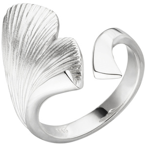 Damen Ring Ginko Ginkgo offen 925 Sterling Silber mattiert Handarbeit Silberring