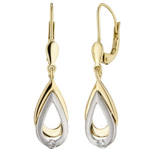 Ohrhänger 585 Gold Gelbgold Weißgold bicolor 2 Diamanten Brillanten Ohrringe