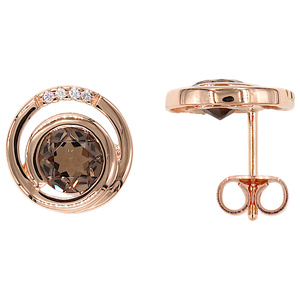 Ohrstecker rund 585 Gold Rotgold 8 Diamanten Brillanten 2 Rauchquarze braun