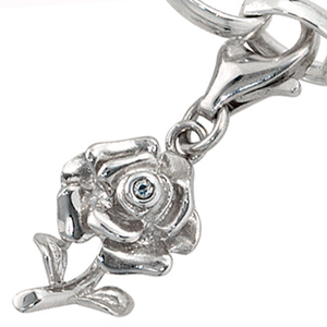 Einhänger Charm Rose 925 Sterling Silber rhodiniert 1 Zirkonia