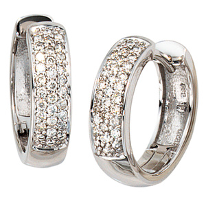 Creolen rund 585 Gold Weißgold 50 Diamanten Brillanten Ohrringe Weißgoldcreolen