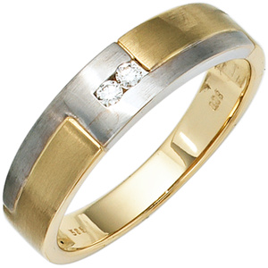 Herren Ring 585 Gold Gelbgold Weigold mattiert 2 Diamanten Brillanten Goldring