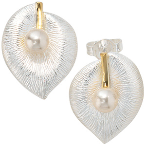 Ohrstecker 925 Sterling Silber bicolor vergoldet 2 Swasser Perlen Ohrringe