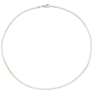 Collier Halskette Seide beige 2,8 mm 42 cm, Verschluss 925 Silber Kette