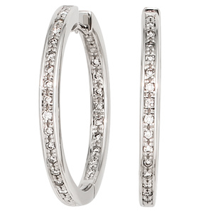 Creolen rund 585 Gold Weißgold 50 Diamanten Brillanten Ohrringe Weißgoldcreolen