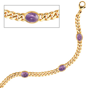 Armband 585 Gold Gelbgold 19 cm 4 Amethyst-Chabochons lila violett Goldarmband