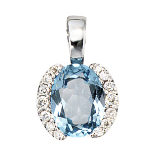 Anhänger 585 Gold Weißgold 14 Diamanten Brillanten 1 Blautopas blau Goldanhänger