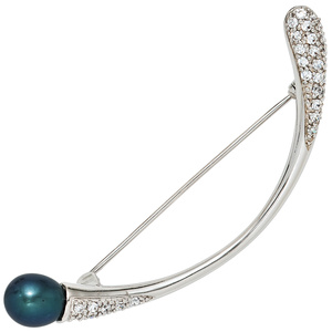 Brosche 925 Sterling Silber rhodiniert 29 Zirkonia Silberbrosche Perlenbrosche