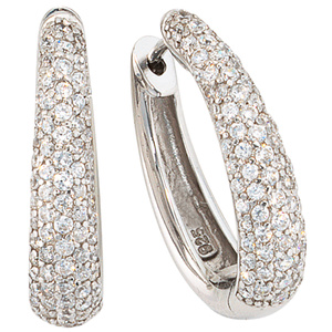 Creolen oval 925 Sterling Silber mit 140Zirkonia Ohrringe Silbercreolen