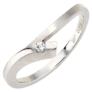 Damen Ring 950 Platin mattiert 1 Diamant Brillant 0,03ct. Platinring