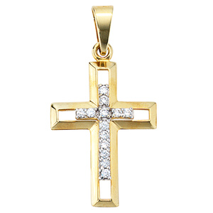 Anhänger Kreuz 333 Gold Gelbgold 13 Zirkonia Kreuzanhänger Goldkreuz