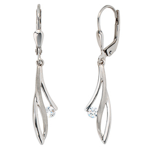 Ohrhänger 333 Gold Weißgold teil matt 2 Zirkonia Ohrringe Weißgoldohrringe