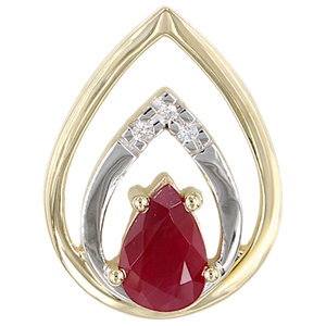 Anhänger Tropfen 585 Gold Gelbgold 3 Diamanten Brillanten 1 Rubin rot