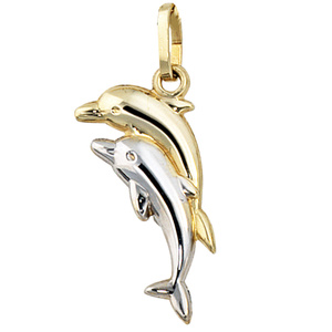 Kinder Anhnger Delfin Delfine 333 Gold bicolor Kinderanhnger Delfinanhnger
