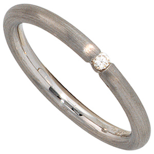 Damen Ring 925 Sterling Silber rhodiniert matt 1 Diamant Brillant Silberring