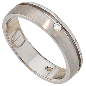 Damen Ring 925 Sterling Silber rhodiniert matt 1 Diamant Brillant Silberring