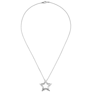 Collier Kette mit Anhänger Stern Edelstahl 1 Kristall 48 cm Halskette