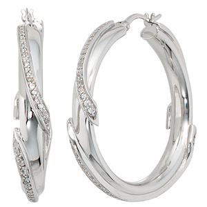 Creolen 925 Sterling Silber mit 124 Zirkonia Ohrringe Silberohrringe