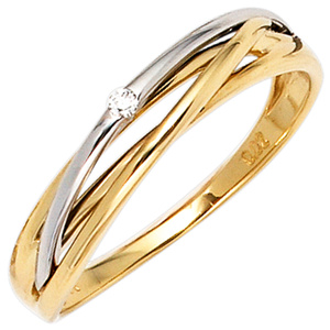 Damen Ring 585 Gold Gelbgold Weigold bicolor 1 Diamant Brillant 0,02ct.