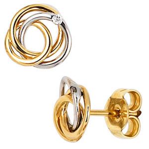 Ohrstecker Knoten verschlungen 585 Gold bicolor 2 Diamanten Brillanten Ohrringe