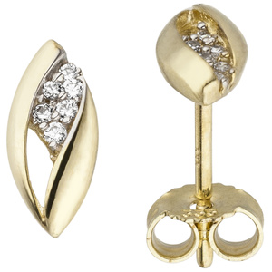 Ohrstecker oval 333 Gold Gelbgold bicolor mit 12 Zirkonia Ohrringe Goldohrstecke