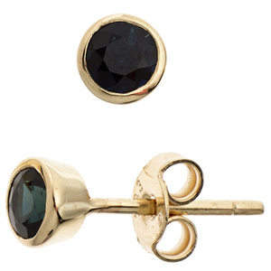 Ohrstecker rund 333 Gold Gelbgold 2 Safire blau Ohrringe Goldohrstecker