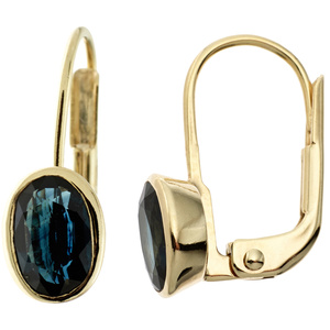 Boutons oval 333 Gold Gelbgold 2 Safire blau Ohrringe Ohrhänger Goldohrringe