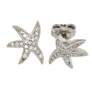 Ohrstecker Seestern 925 Sterling Silber rhodiniert mit 38 Zirkonia Ohrringe