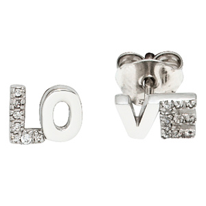 Ohrstecker LOVE Liebe 925 Sterling Silber rhodiniert mit 18 Zirkonia Ohrringe