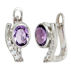 Creolen 925 Sterling Silber mit Zirkonia lila violett Ohrringe Silberohrringe