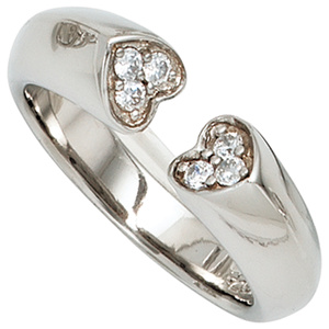 Damen Ring Herz Herzen offen 925 Sterling Silber 6 Zirkonia Silberring